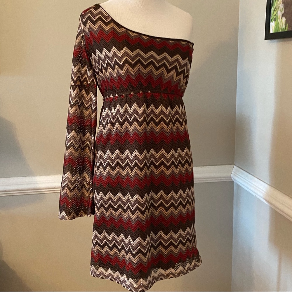 Judith March brown one shoulder dress